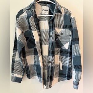 RSQ Plaid Button-Up Shacket in Teal & Cream